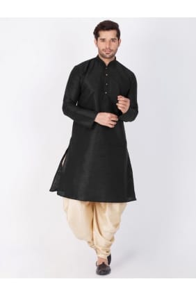 Trendy Black Cotton Silk Ethnic Wear Kurta Readymade Dhoti Kurta KUR0344