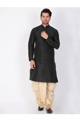 Fashionable Black Cotton Silk Ethnic Wear Kurta Readymade Dhoti Kurta kur0345