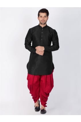 Black Cotton Silk Ethnic Wear Kurta Readymade Dhoti Kurta KUR0363