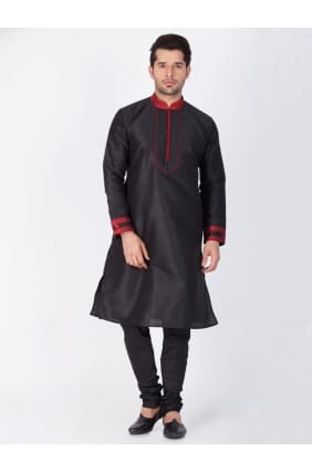 Black Cotton Silk Ethnic Wear Kurta Kurta Pajama KUR0449