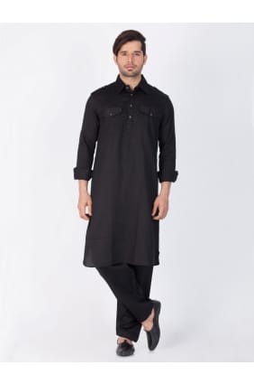 Black Cotton Ethnic Wear Kurta Kurta Pajama KUR0460
