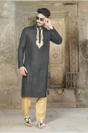 Black Polyster Cotton Ethnic Wear Kurta Kurta Pajama KUR0531