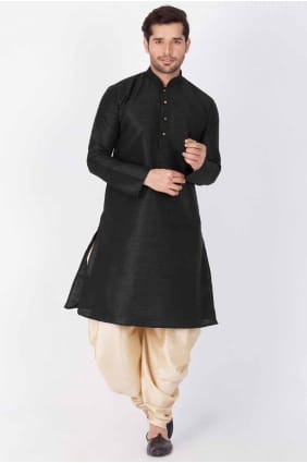 Dupion silk Men Kurta in Black with Plain KURR123