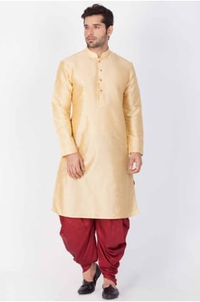 Golden Men Kurta in Dupion silk with Plain KURR126