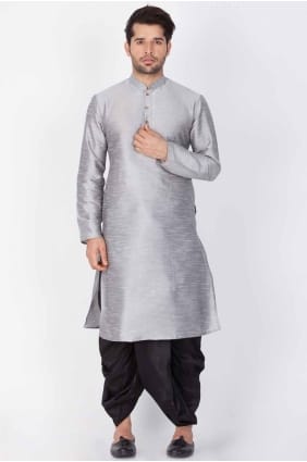 Plain Men Kurta in Grey Dupion silk KURR128