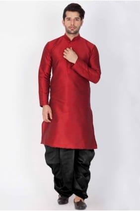 Dupion silk Plain Maroon Men Kurta with Dupatta KURR131