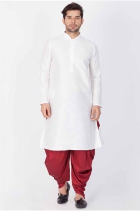 Plain Dupion silk White Men Kurta KURR134