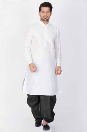 Plain Dupion silk White Men Kurta KURR135