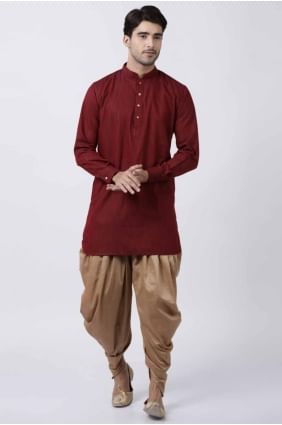 Maroon Men Kurta in Dupion silk with Plain KURR144
