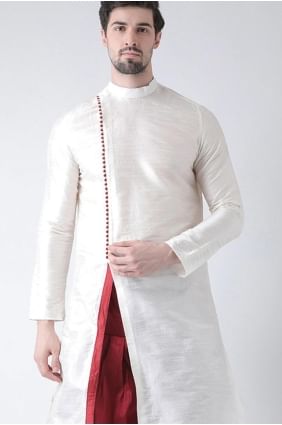 Plain Dupion silk White Men Kurta with Dupatta KURR150