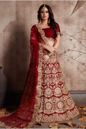 Dashing Maroon Velvet Silk Lehenga Choli lc1398