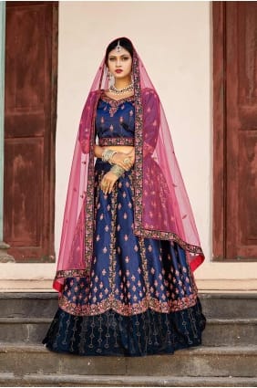 Pretty Navy Blue Satin Lehenga Choli lc1489