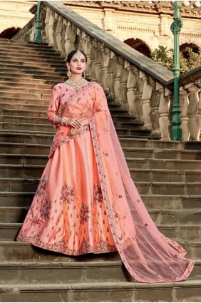 Divine Peach Satin Lehenga Choli lc1491