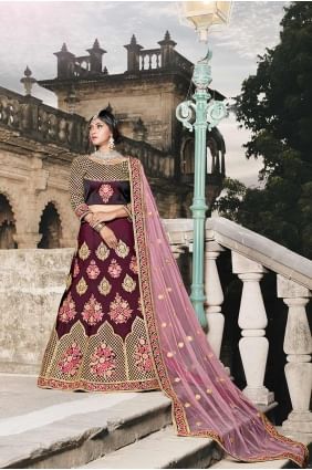 Elegant Wine Art Silk Lehenga Choli lc1495