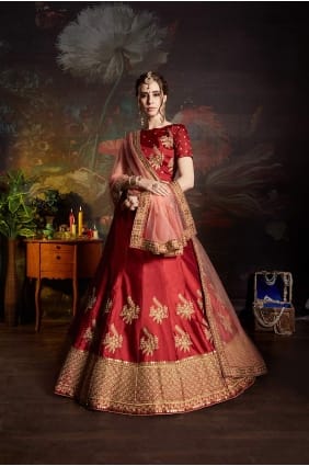 Divine Red Satin Lehenga Choli lc1712