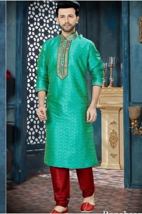Pista Green Chanderi Jaquard Ethnic Wear Kurta Kurta Pajama KUR0140