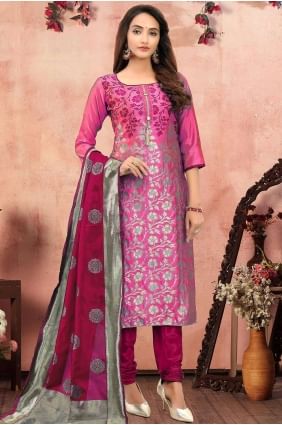 Light rani Banarsi jacquard Churidar Suit SK13540