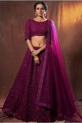 Splendid Wine Soft net Wedding Lehenga Choli lc3225