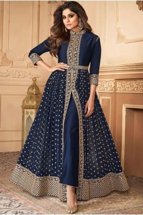 Navy blue Faux georgette Anarkali Suit AS2725