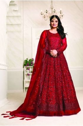 Red Net Eid Anarkali Suit AS2745