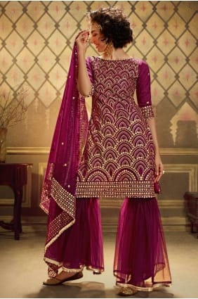 Wine Soft net Eid Sharara Suit SS0394