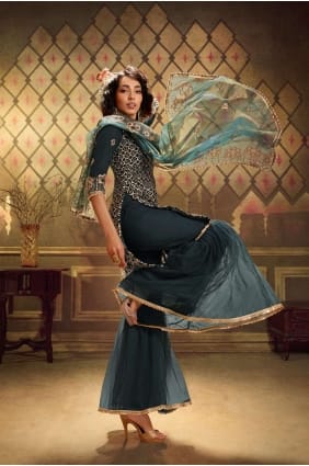 Dark grey Soft net Eid Sharara Suit SS0395