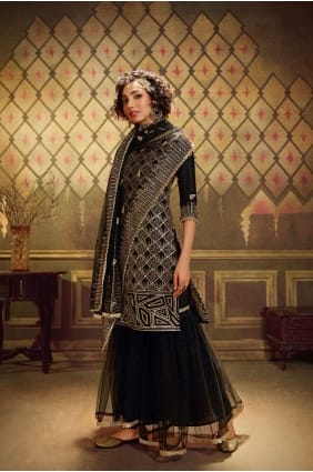 Black Soft net Eid Sharara Suit SS0396