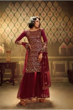 Maroon Soft net Eid Sharara Suit SS0397