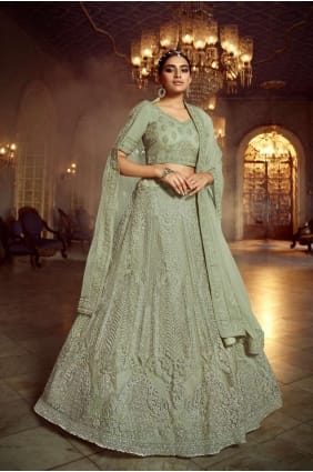 Green Soft net Wedding Lehenga Choli LC3354