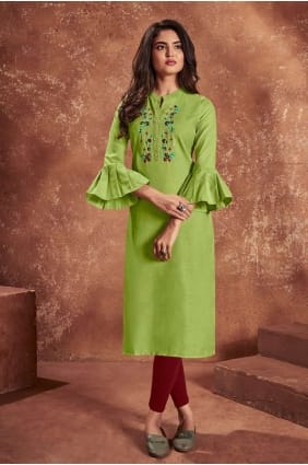 Latest Ethnic Green Cotton Kurti kti0529