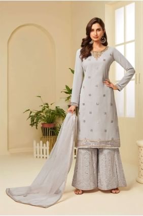 Grey Georgette Eid Palazzo Suit PZ1660