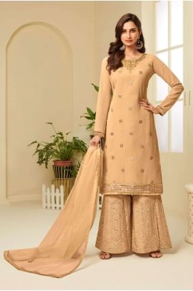 Musterd yellow Georgette Eid Palazzo Suit PZ1661