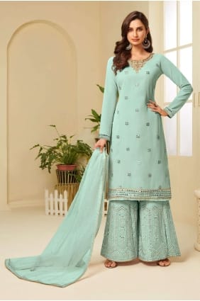 Aqua blue Georgette Eid Palazzo Suit PZ1663