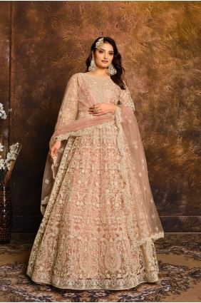 Fawn beige Net Eid Anarkali Suit AS2784