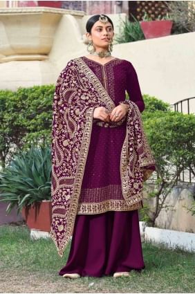 Burgundy Georgette Palazzo Suit PZ1678