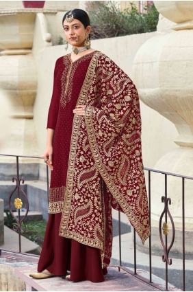 Maroon Georgette Palazzo Suit PZ1680