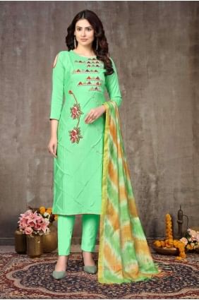Green Cotton Eid Salwar Kameez SK13680