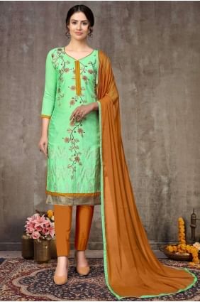 Sea green Cotton Eid Pakistani Suit SK13683