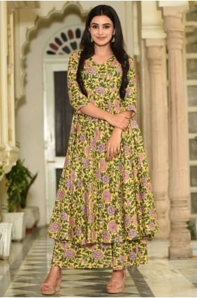 Luring Golden Cotton Kurti kti0644