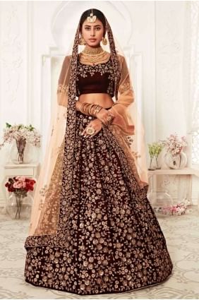 Bridal Wear Velvet Lehenga Choli in Maroon LC3611