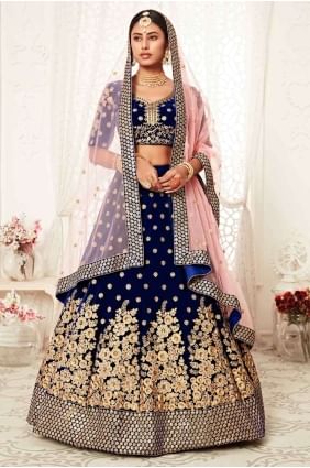 Velvet Lehenga Choli in Navy Blue LC3614