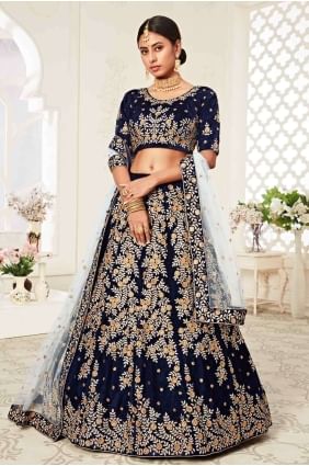 Designer Velvet Lehenga Choli in Blue LC3617