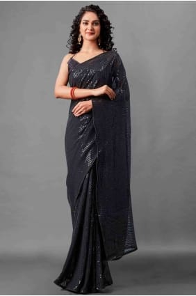 Trendy Black Georgette Saree sr17394