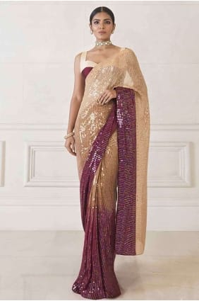 Sequins,embroidered Saree in Wine sr17411