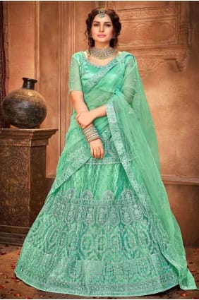 Embroidered Wedding Lehenga Choli in Aqua Blue LC3646