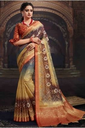 Printed,weaving Saree in Shaded brown SR17529
