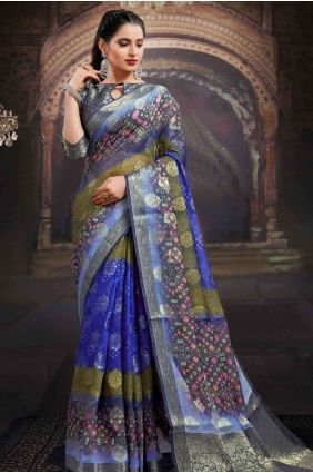 Printed,weaving Saree in Blue SR17534