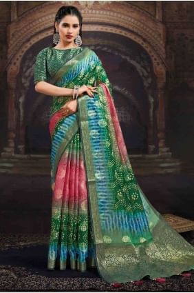 Luring Chanderi Saree in Green sr17537