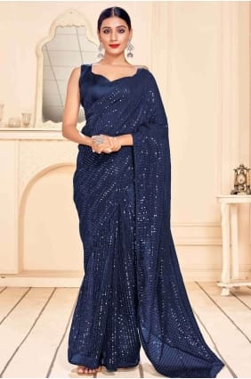 Divine Embroidered Saree in Navy blue sr17657
