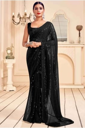 Faux georgette Saree in Black SR17660